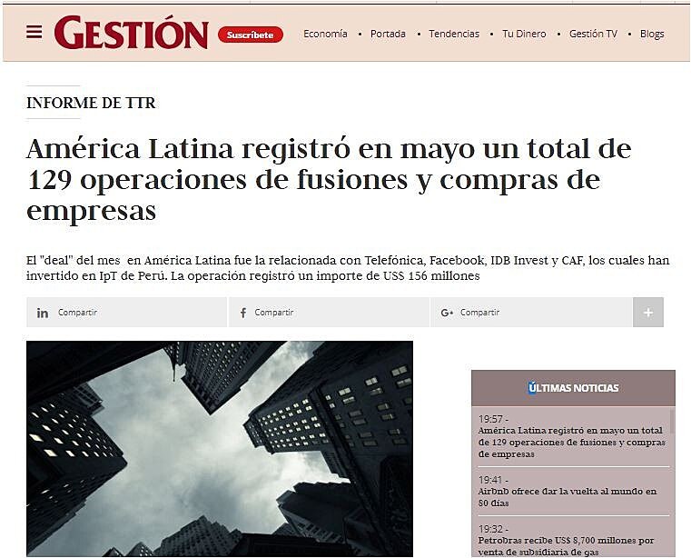 Amrica Latina registr en mayo un total de 129 operaciones de fusiones y compras de empresas